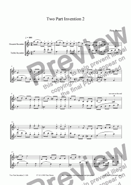 page one of Two Part Invention 2 [Flute or Recorder Duet]
