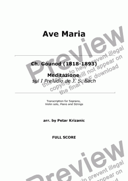 page one of Ave Maria (Bach/Gounod) - for Soprano, Violin solo, Piano (Organ) and Strings