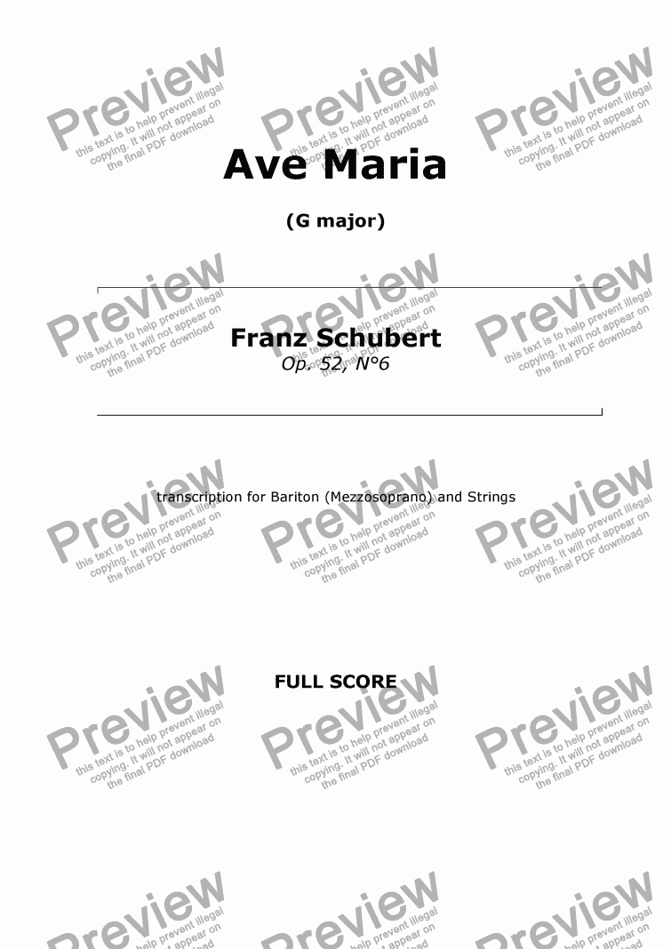 page one of Ave Maria (F. Schubert) - G major - for Bariton (Mezzosoprano) and Strings