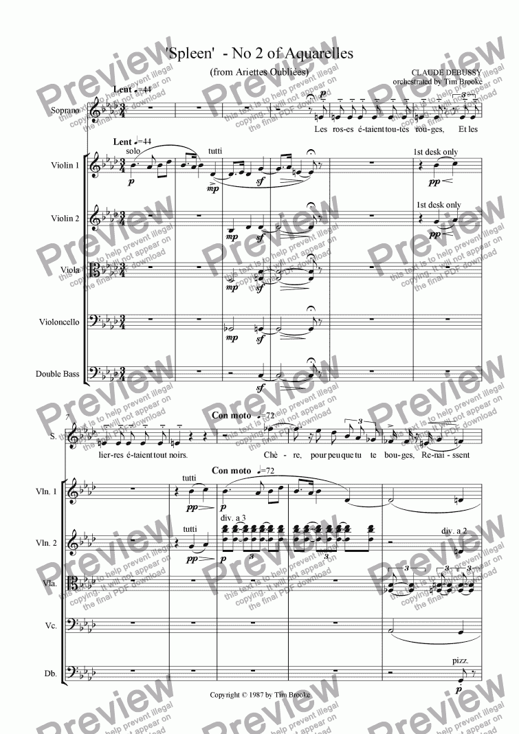 page one of Debussy: Spleen (from Ariettes oubliées)