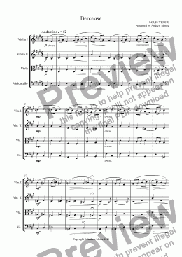 page one of Berceuse arranged for string quartet
