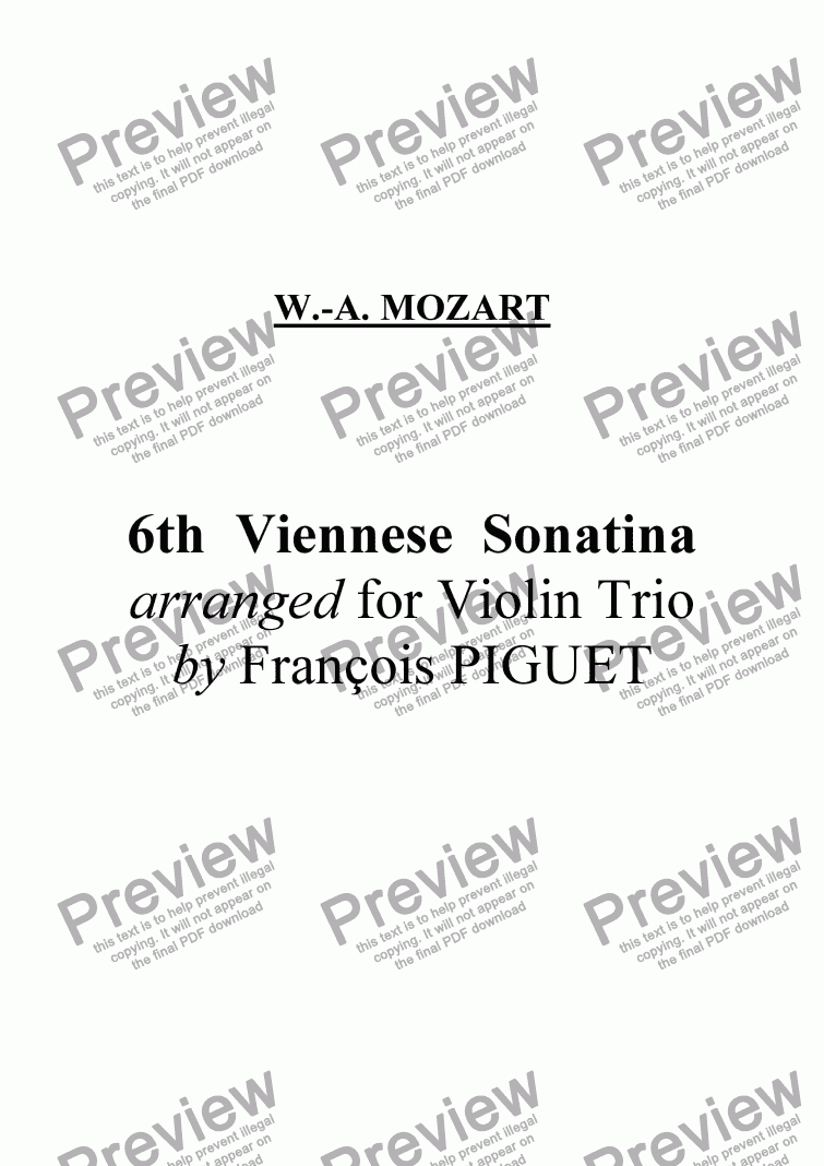 page one of MOZART: 6th Viennese Sonatina arranged for Violin Trio