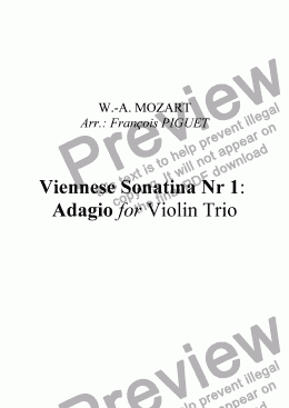 page one of Viennese Sonatina Nr 1 by MOZART: Adagio for Violin Trio 
