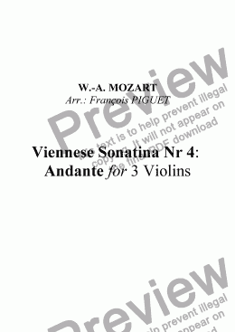 page one of Viennese Sonatina Nr 4: Andante for Violin Trio by MOZART