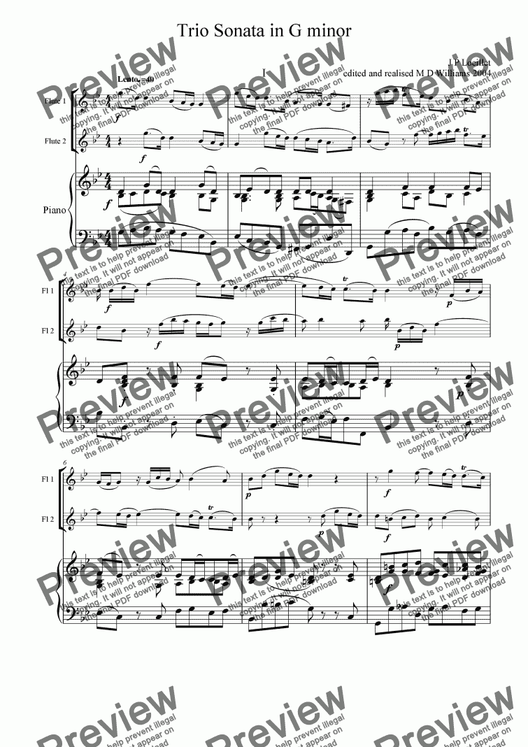 page one of Loeillet trio Sonata in G minor