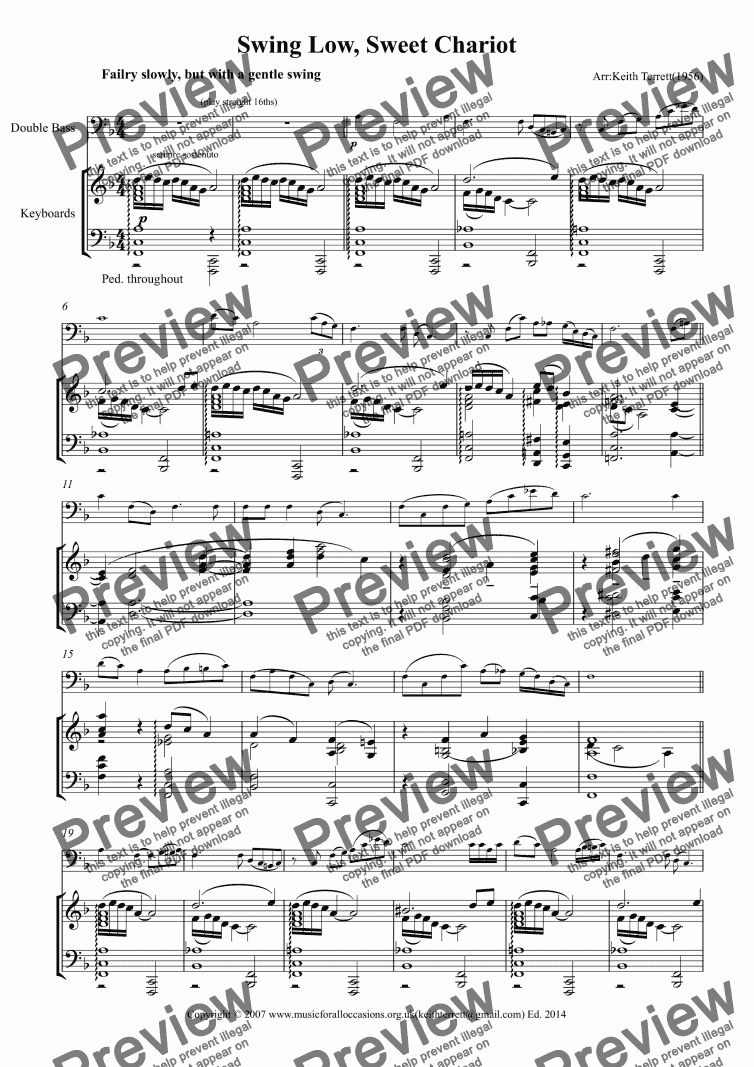page one of Swing Low, Sweet Chariot for Double Bass & Keyboard