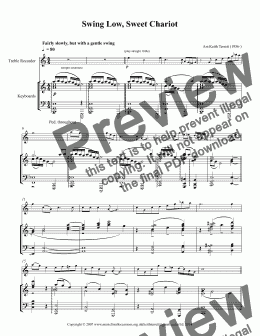 page one of Swing Low, Sweet Chariot for Treble Recorder & Piano