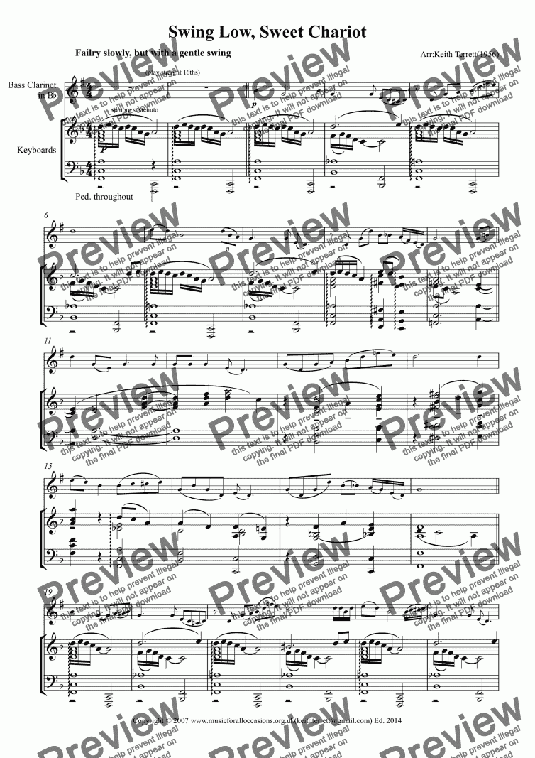 page one of Swing Low, Sweet Chariot for Bass Clarinet & Piano