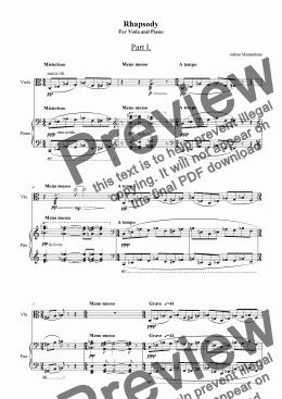 page one of Rhapsody for Viola and Piano