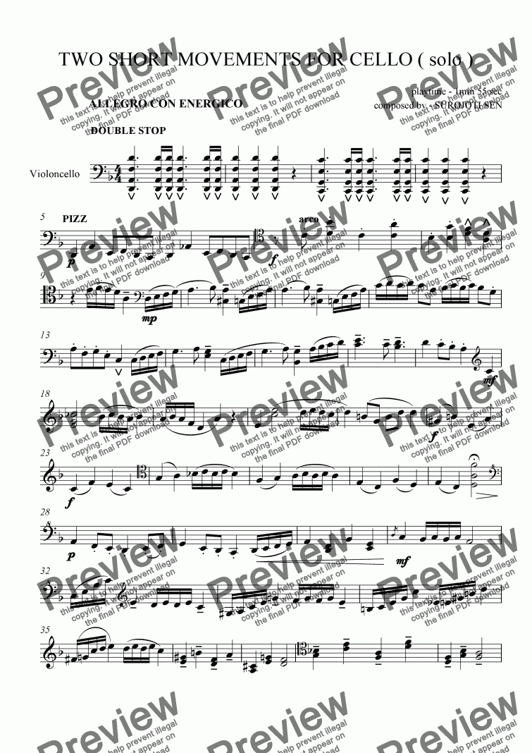 page one of TWO SHORT MOVEMENTS FOR CELLO