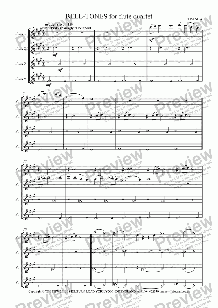 page one of BELL-TONES for flute quartet