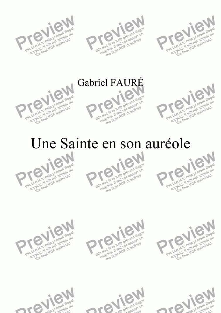 page one of Une Sainte en son auréole for Voice and String Quartet by G. Fauré