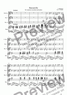 page one of "Barcarolle" for recorders and piano