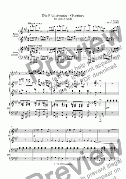 page one of "Die Fledermaus" - Overture for piano four hands