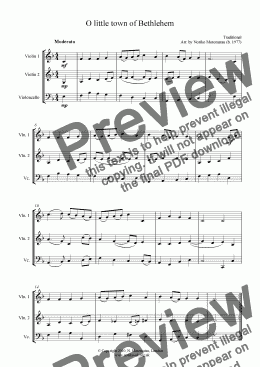 page one of O Little Town of Bethlehem (for 2 violins and 1 violoncello)