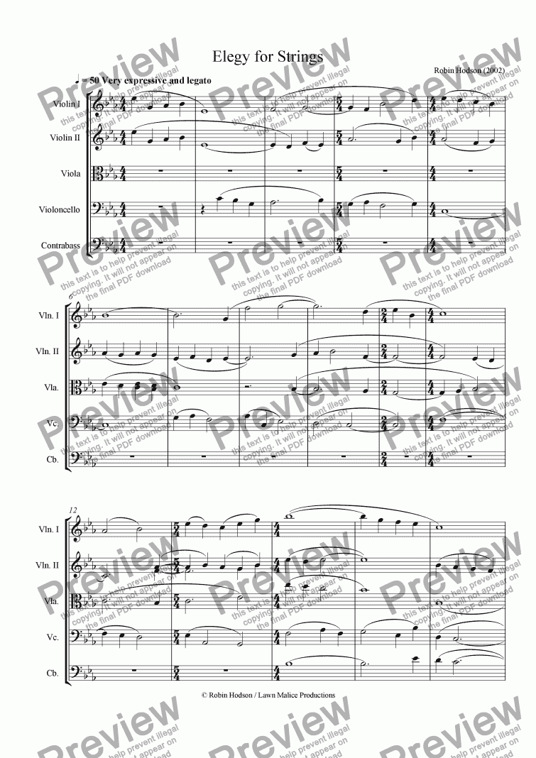 page one of Elegy for Strings