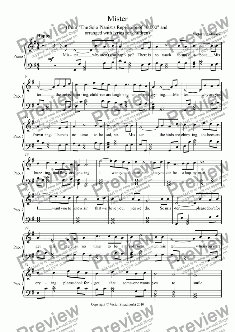 page one of Mister (with lyrics)