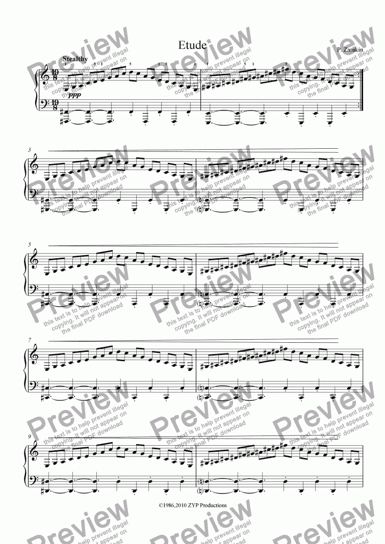 page one of Etude for piano solo