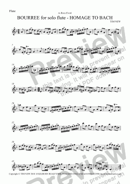 page one of BOURREE for solo flute - HOMAGE TO BACH