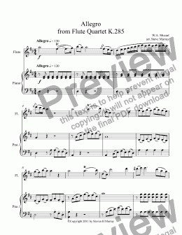 page one of Allegro from Flute Quartet K.285 (Flute Solo)