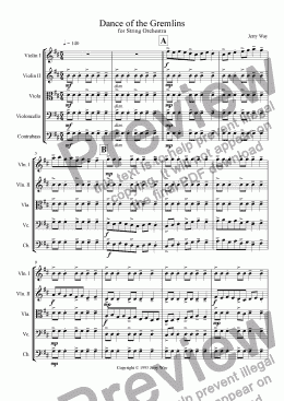 page one of Dance of the Gremlins for String Orchestra