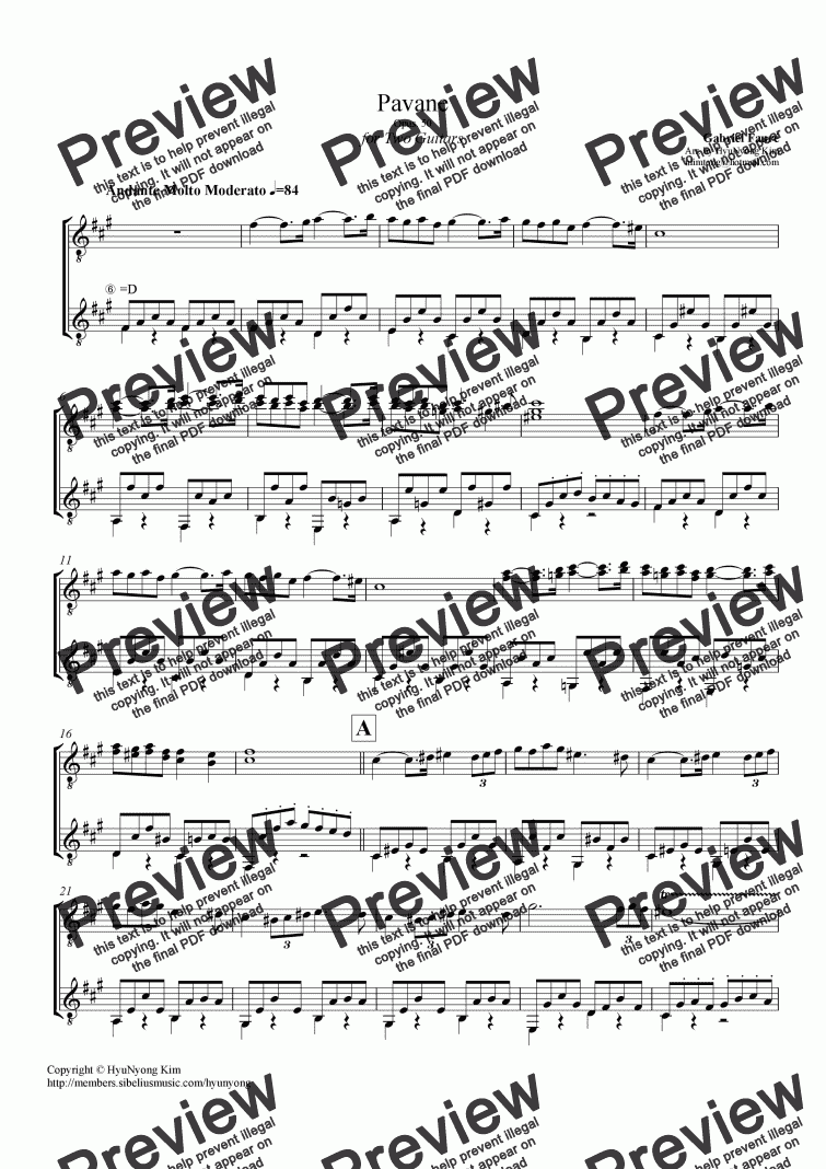 page one of Pavane for Two Guitars