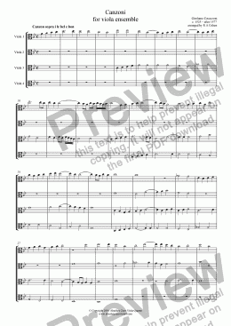page one of Cavazzoni - CANZONI - for viola ensemble