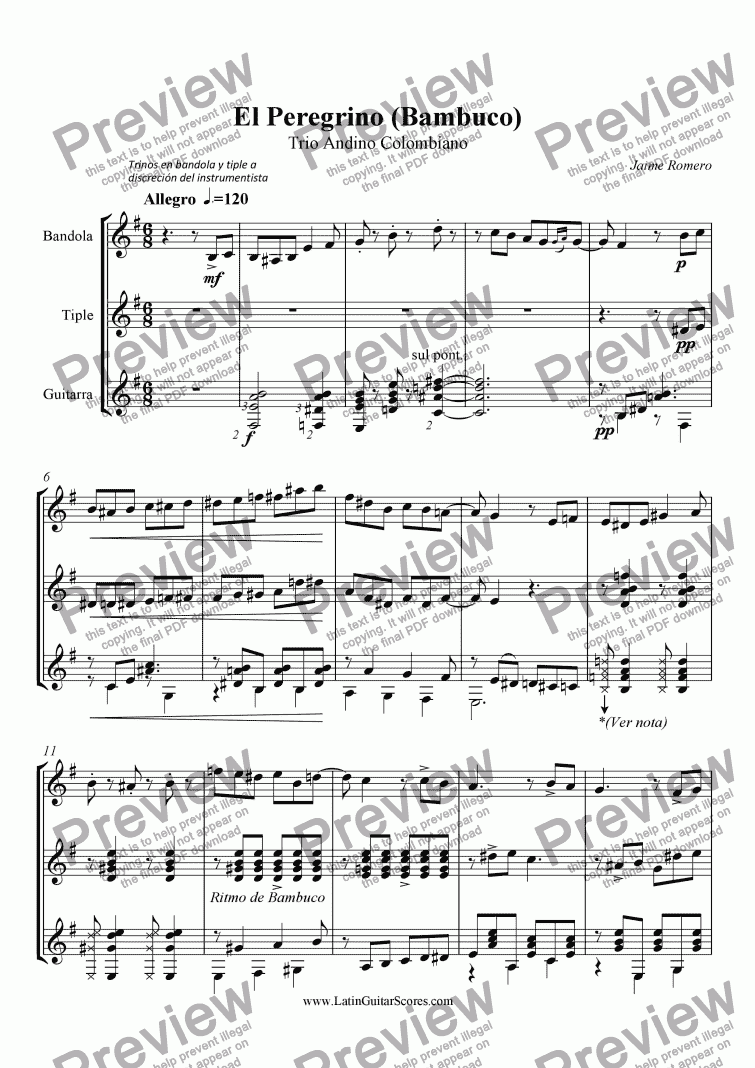 page one of El Peregrino (Trio Andino Colombiano)
