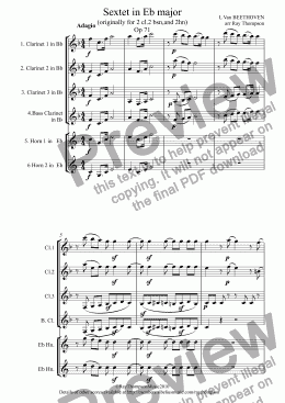 page one of Beethoven:Sextet in Eb Op.61 (originally for 2 clts 2 bsns and 2 hns) (arranged sextet: 3cl,bs cl,2hns)