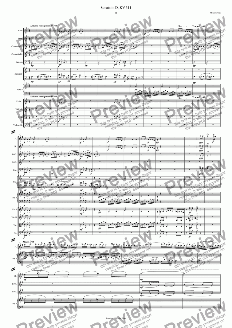 page one of Sonata in D, KV311 - II
