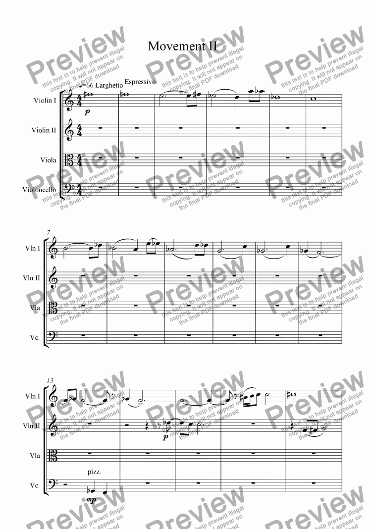 page one of String Quartet Mov II