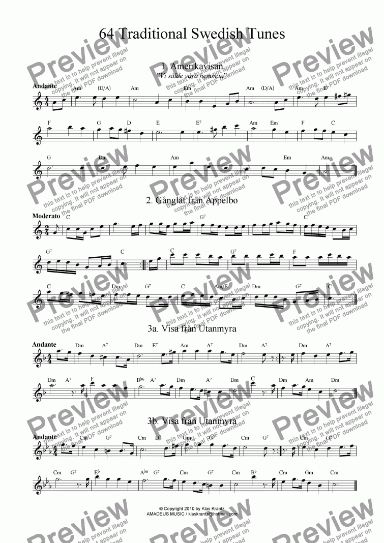 page one of 64 Traditional Swedish Tunes for flute with guitar chords