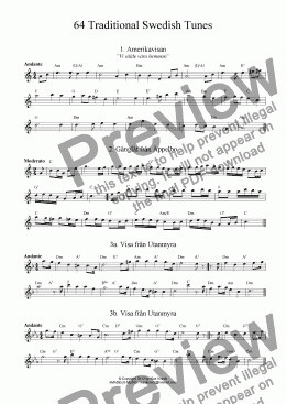 page one of 64 Traditional Swedish Tunes for flute with guitar chords