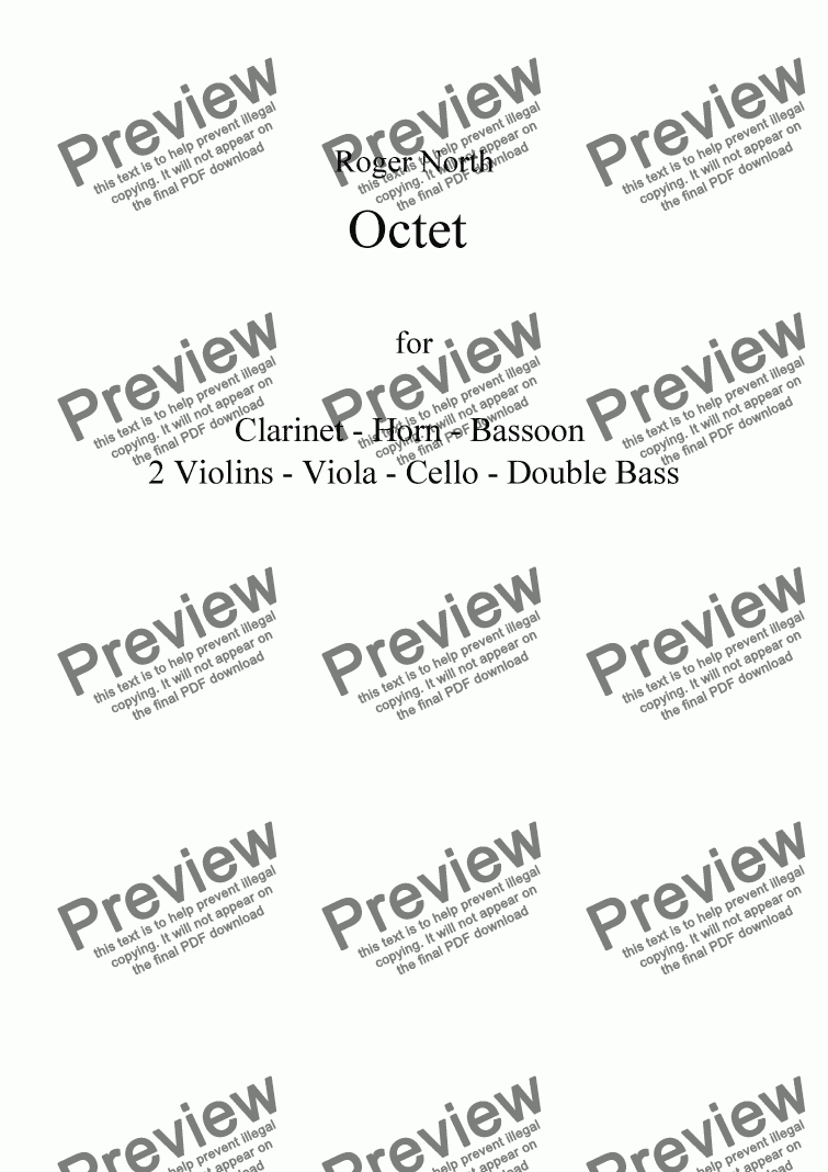 page one of Octet for Clarinet, Horn, Bassoon, 2 Violins, Viola, Violoncello and Double Bass
