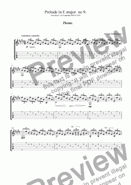 page one of Prelude in E from Book 1 of 24 preludes for guitar