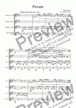 page one of Pavane for Clarinet Quartet