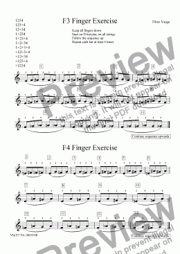 page one of F3 and F4 Finger Exercises for violin