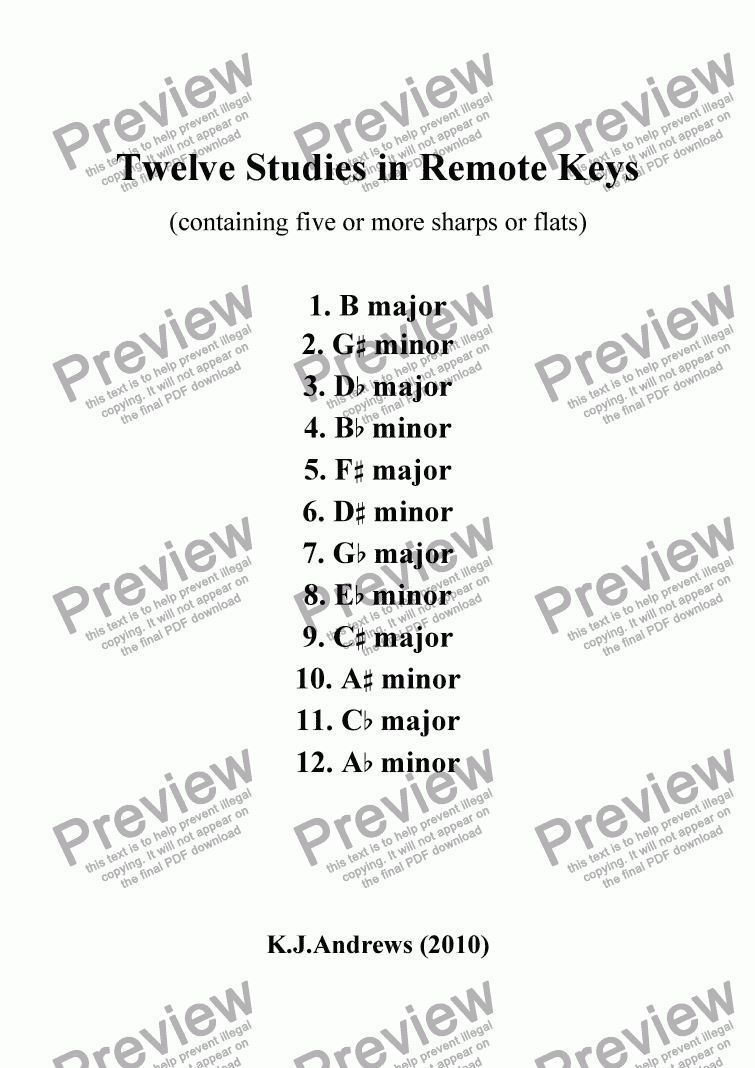 page one of 12 Studies in Remote Keys: 1.B major