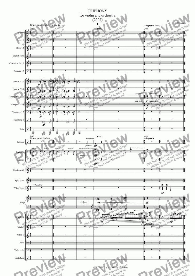 page one of Triophony for violin and orchestra, part 1