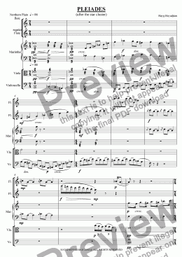 page one of Pleiades (quintet for flutes, marimba, strings)