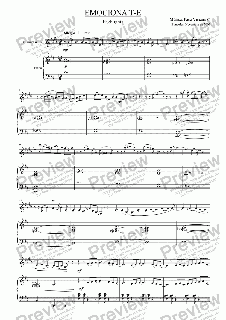page one of 206-Emociona’t-e (Highlights)-Clarinet/Piano version