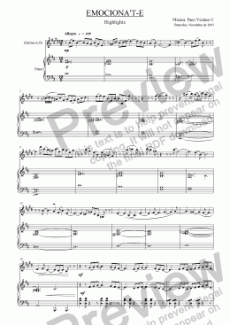 page one of 206-Emociona’t-e (Highlights)-Clarinet/Piano version