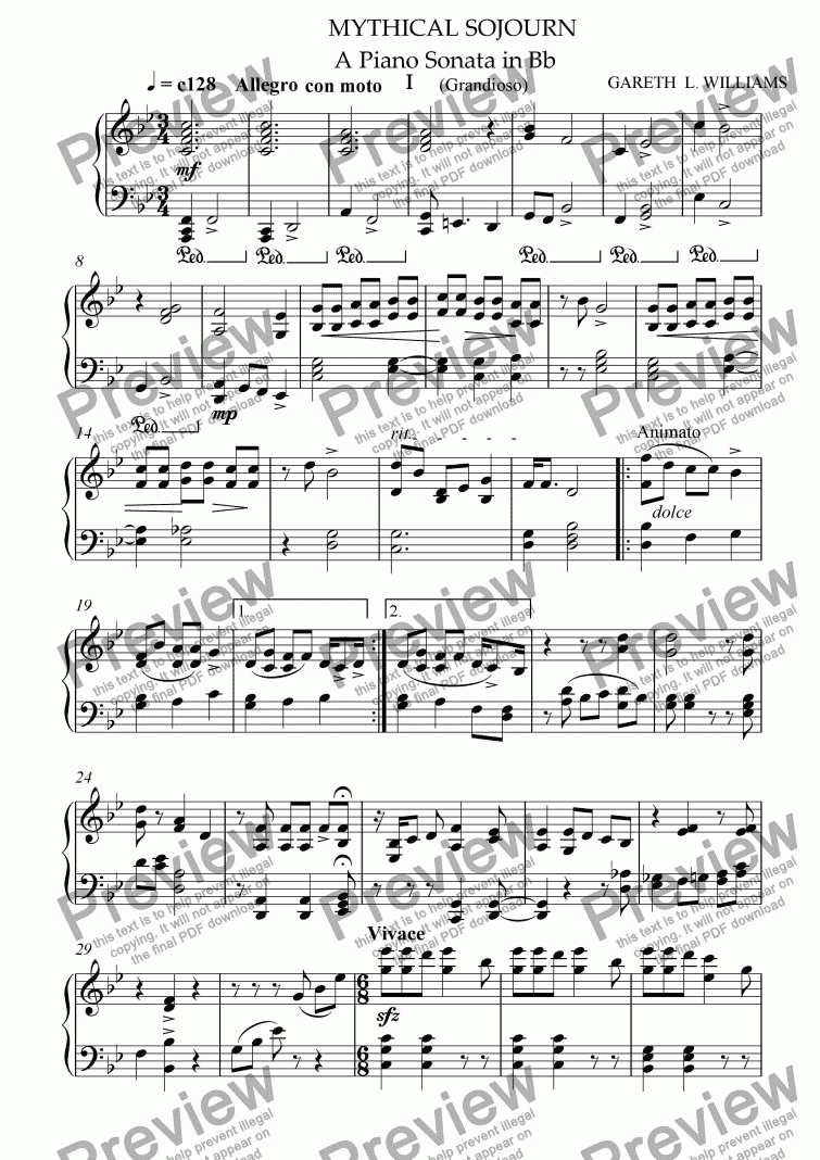 page one of Mythical Sojourn - A Piano Sonata in Bb