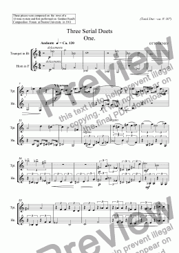 page one of Three Serial Duets for Trumpet and Horn