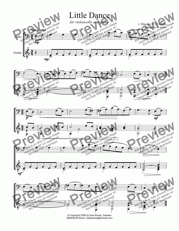 page one of Little Dance for cello and guitar