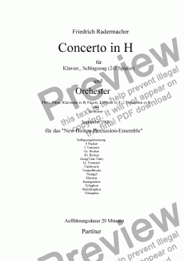 page one of Concerto in H für Klavier, 2-3 Schlagzeuger und Orchester