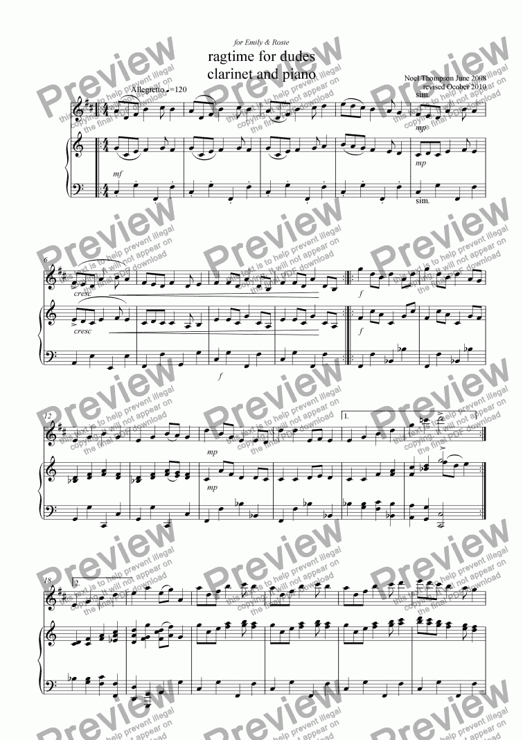 page one of Ragtime for Dudes, Clarinet & Piano (revised)