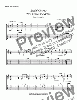 page one of Bridal Chorus from Lohengrin - Here Comes the Bride! for guitar solo (+TAB)