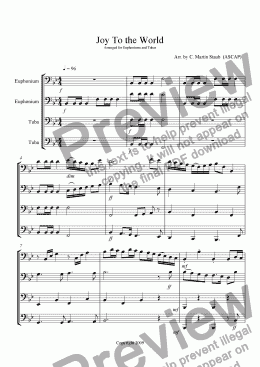 page one of Joy to the World - for Low Brass Quartet
