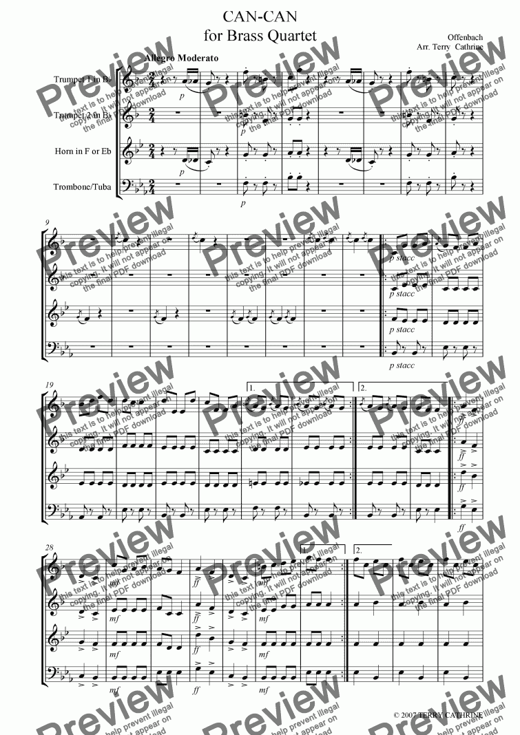 page one of Can Can from Orpheus for Brass Quartet